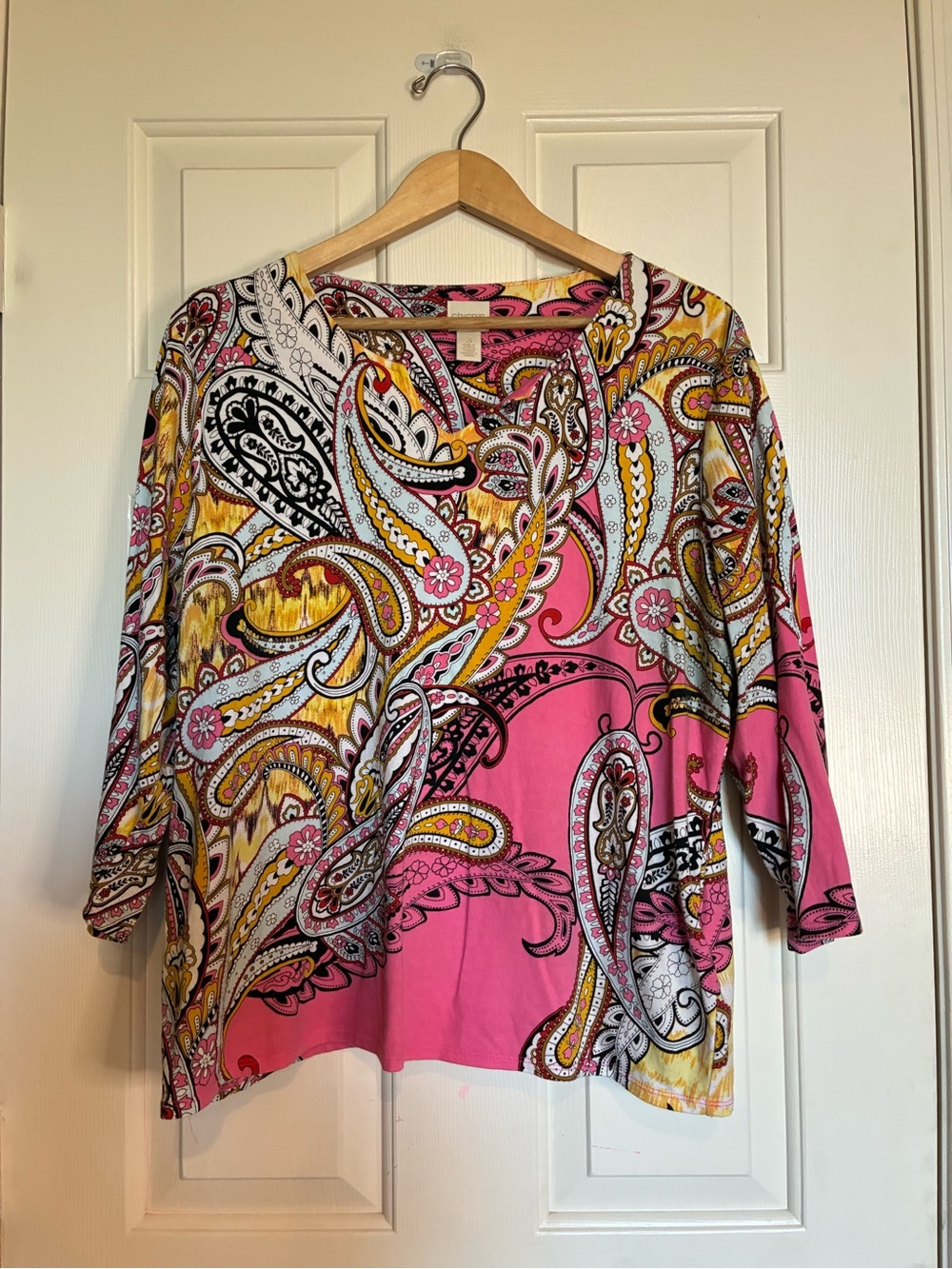 Chico's Pink & Yellow Paisley V-Neck Tunic